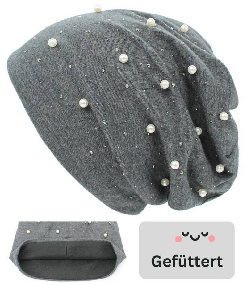 dy_mode Beanie Damen Beanie Mütze mit Kunstperlen Glitzer – Gefütterte Beaniemütze mit Innenfutter von dy_mode