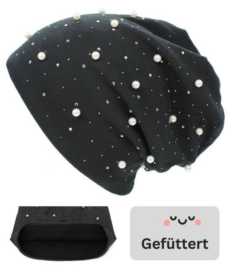 dy_mode Beanie Damen Beanie Mütze mit Kunstperlen Glitzer – Gefütterte Beaniemütze mit Innenfutter von dy_mode