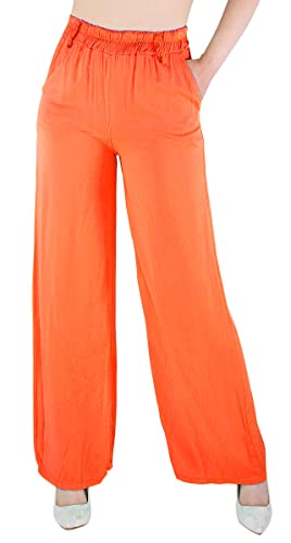 dy_mode Bequeme Damen Palazzohose Leichte Sommerhose Einfarbige Freizeithose Weit Bein Stoffhose - PH001 (as3, Alpha, s, m, Regular, Regular, PH001-Orange) von dy_mode