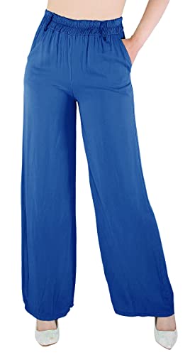 dy_mode Bequeme Damen Palazzohose Leichte Sommerhose Einfarbige Freizeithose Weit Bein Stoffhose - PH001 (as3, Alpha, s, m, Regular, Regular, PH001-Royalblau) von dy_mode