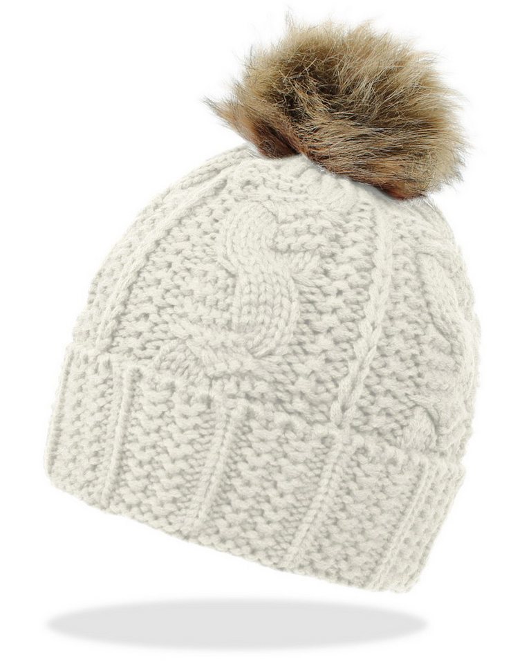 dy_mode Bommelmütze Damen Bommelmütze mit Innenfutter Strickmütze mit Bommel Winter Mütze mit Kunstfell Bommel von dy_mode