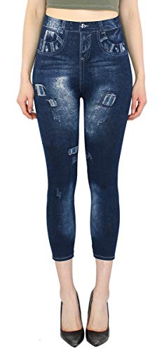 dy_mode Capri Jeggings Damen Leggings 7/8 Jeans Optik - 7LG001-004 (One Size | Gr.36-40, 7LG218-UsedLook) von dy_mode