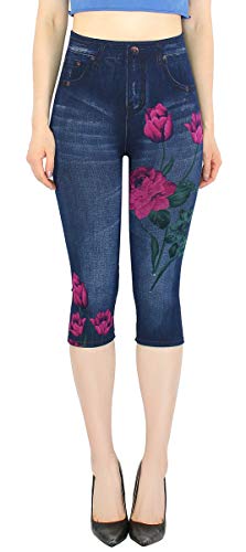 dy_mode Capri Leggings Damen 3/4 Frauen Leggings Jeans Optik - Kurze Sommer Leggings - CLG002 (3LG311-OneSize Gr.36-42) von dy_mode