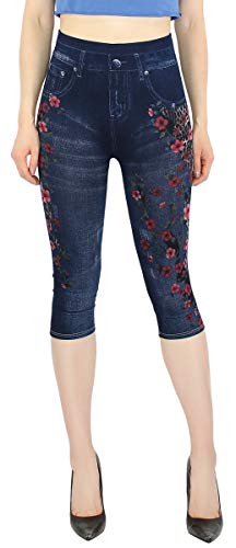 dy_mode Capri Leggings Damen 3/4 Frauen Leggings Jeans Optik - Kurze Sommer Leggings - CLG002 (3LG313-OneSize Gr.36-42) von dy_mode