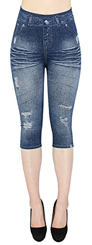 dy_mode Capri Leggings Damen 3/4 Jeggings in Jeans Optik - CLG064 (3LG432-411Cap | Gr.36-40) von dy_mode