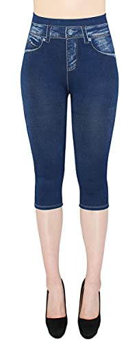 dy_mode Capri Leggings Damen 3/4 Jeggings in Jeans Optik - CLG064 (3LG433-0065Jeansblau | Gr.36-40) von dy_mode