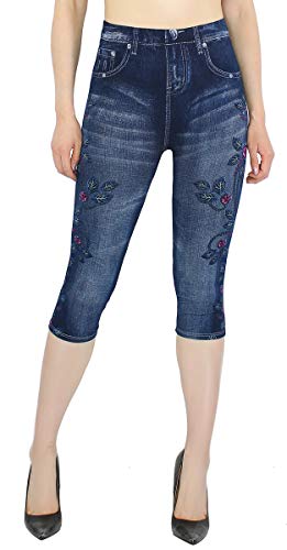 dy_mode Capri Leggings Damen 3/4 Jeggings in Jeans Optik - CLG064 (3LG518 | Gr.36-42) von dy_mode