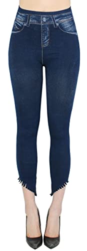 dy_mode Capri Leggings Damen 7/8 Jeggings Jeans Optik Leggins - CLG034-041 (7LGSchräg304-Blau-Gr.36-38) von dy_mode