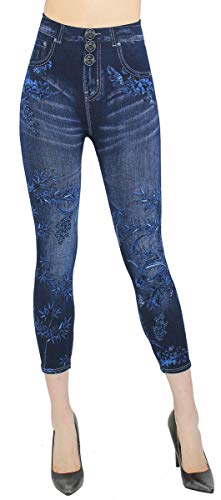 dy_mode Capri Leggings Damen 7/8 Jeggings Jeans Optik Leggins - CLG034-041 (7lg229-BambooMitKnopf-OneSize Gr.36-40) von dy_mode