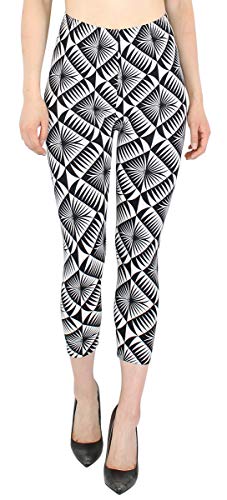 dy_mode Capri Leggings Damen 7/8 Kurze Leggings Geblümt - 7LG170 (7lg171-Abstract, OneSize 36/38/40) von dy_mode