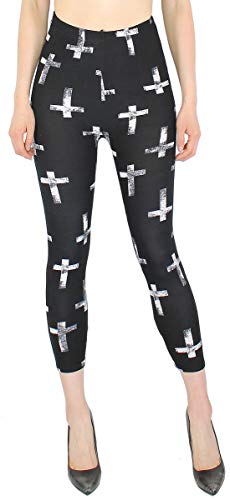 dy_mode Capri Leggings Damen 7/8 Kurze Leggings Geblümt - 7LG170 (7lg184-Kreuze, OneSize 36/38/40) von dy_mode
