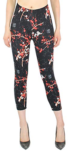 dy_mode Capri Leggings Damen 7/8 Kurze Leggings Geblümt Sternchen - 7LG175 (7lg175-CherryFlower, OneSize 36/38/40) von dy_mode