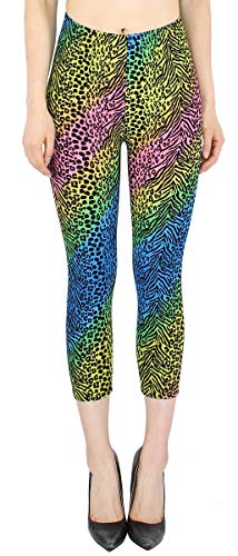 dy_mode Capri Leggings Damen 7/8 Tiermuster Tiger Zebra Print Leggings - 7LG144 (7lg144-RainbowTigerMix, OneSize 36/38/40) von dy_mode