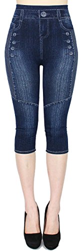 dy_mode Capri Leggings Damen Jeggings 3/4 Leggings in Jeans Optik - CLG062-064 (3LG107-OneSize Gr.36-42) von dy_mode