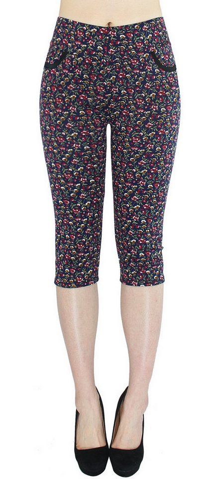 dy_mode Caprihose Damen Capri Hose 3/4 Skinny Pants Kurze Sommerhose Geblümt mit elastischem Bund von dy_mode