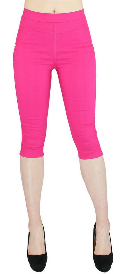 dy_mode Caprihose Damen Capri Hose 3/4 Skinny Pants Kurze Sommerhose mit Glitzer in Unifarbe, mit elastischem Bund, Middle Waist von dy_mode