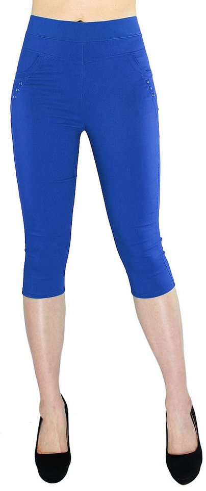 dy_mode Caprihose Damen Capri Hose 3/4 Skinny Pants Kurze Sommerhose mit Knöpfchen mit elastischem Bund von dy_mode