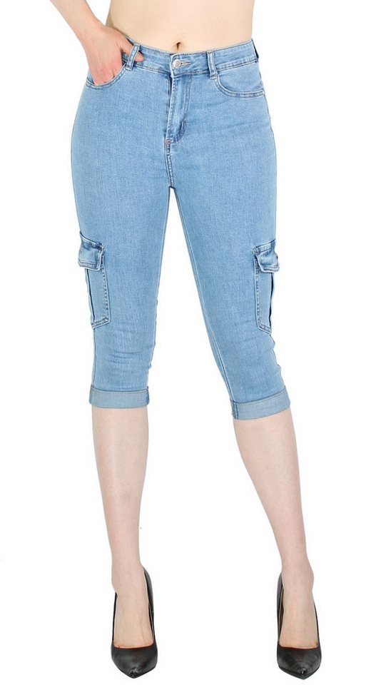 dy_mode Caprijeans Damen Capri Jeans 3/4 Jeanshose Skinny Fit Caprihose Side Pockets, Skinny Fit von dy_mode