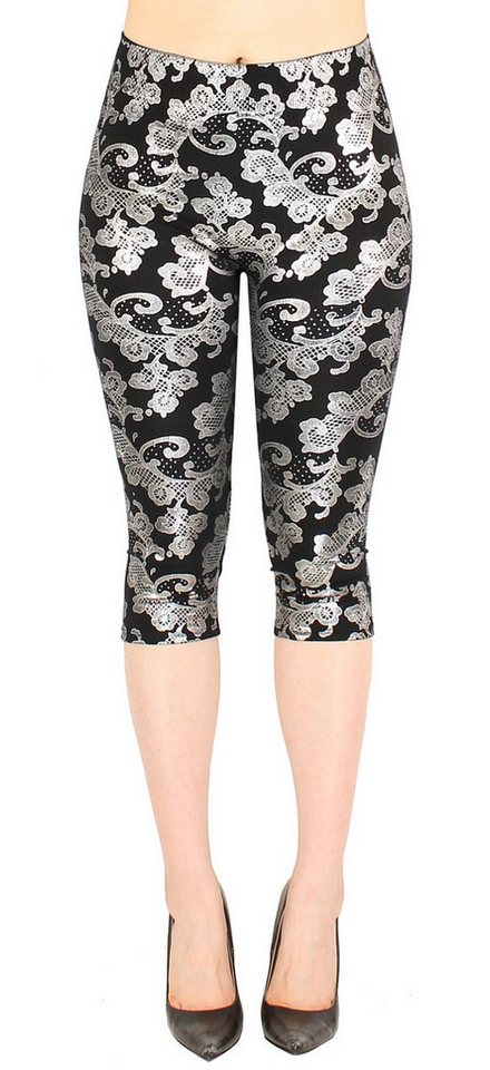 dy_mode Caprileggings Damen Capri Leggings 3/4 Sommerleggings mit Silber Glanz Muster mit elastischem Bund, High Waist von dy_mode