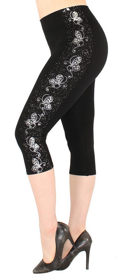 dy_mode Caprileggings Damen Capri Leggings 3/4 Sommerleggings mit Silber Glanz Muster mit elastischem Bund, High Waist von dy_mode