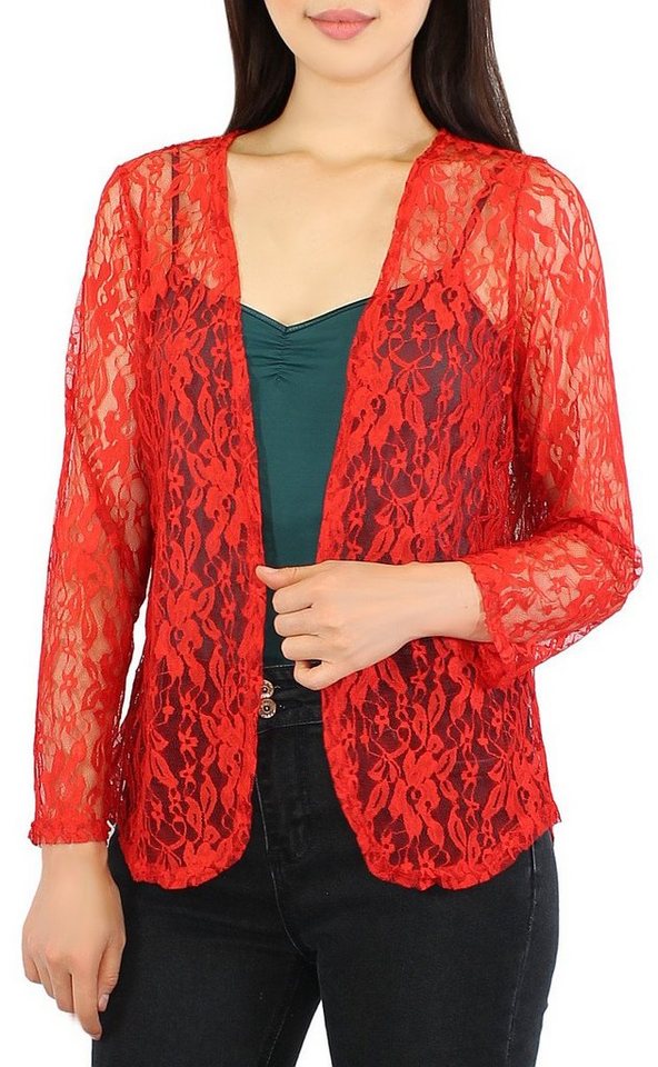 dy_mode Cardigan Damen Cardigan in Spitzenmuster Langarm Sommer Jacke Durchsichtig in Unifarbe von dy_mode