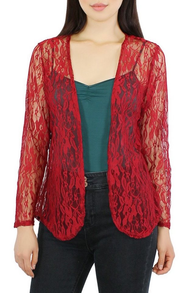 dy_mode Cardigan Damen Cardigan in Spitzenmuster Langarm Sommer Jacke Durchsichtig in Unifarbe von dy_mode