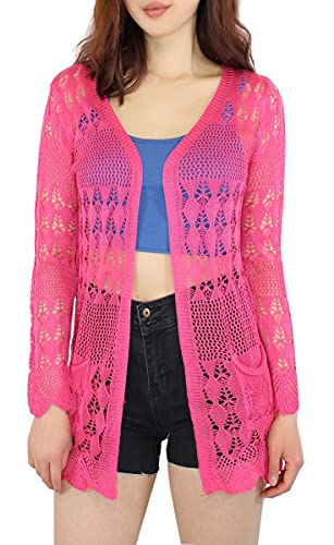 dy_mode Cardigan Damen Sommer Strickjacke Durchsichtige Strickjacke Langarm - CA101 (CA101_Pink) von dy_mode