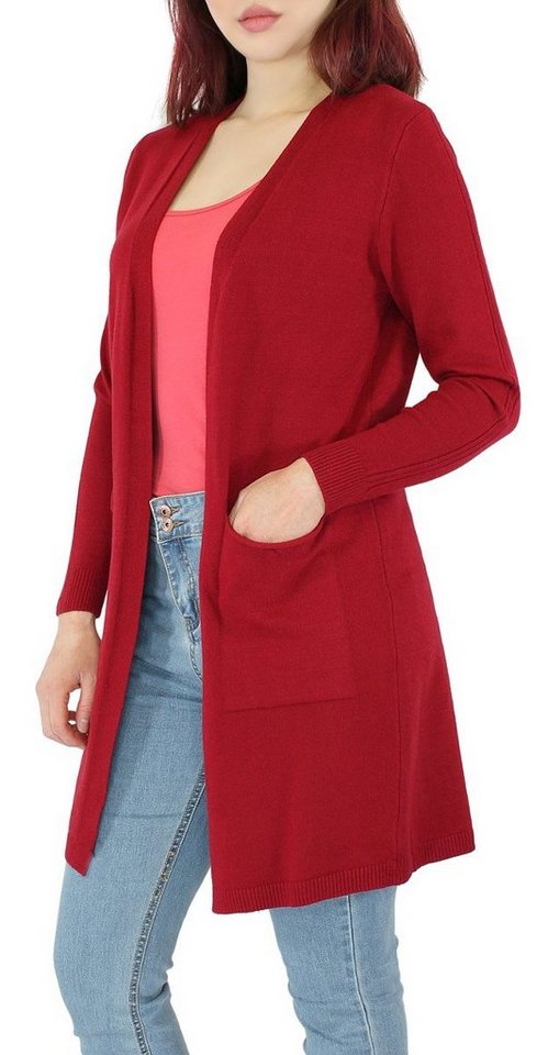 dy_mode Cardigan Damen Strickjacke Langarm Strick Cardigan Lang Strickmantel Offen in Unifarbe, mit Taschen von dy_mode