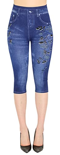 dy_mode Damen 3/4 Leggings Capri Hose Jeggings kurz - YLG200-203 (S/M, 3LG450-BlueRose) von dy_mode