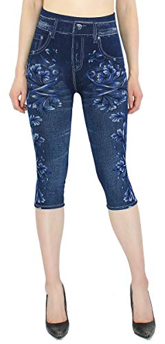 dy_mode Damen 3/4 Leggings Capri Jeggings Jeansoptik Shorts - CLG001 (3LG509-BlueRoyal) von dy_mode