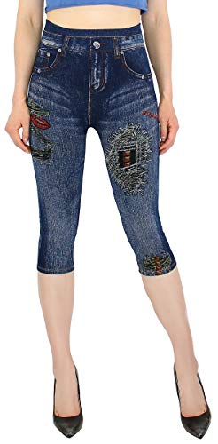 dy_mode Damen 3/4 Leggings Capri Jeggings Jeansoptik Shorts - CLG001 (3LG526) von dy_mode