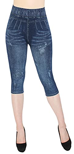 dy_mode Damen 3/4 Leggings Capri Leggins Jeans Optik - CLG002 (3LG435-BeltBelt | OneSize Gr.36-40) von dy_mode