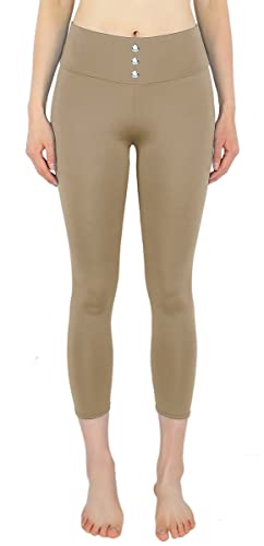 dy_mode Damen 7/8 Leggings Capri Leggins Fitnessleggings - 7LG154 (7LG154-Beige, S/M) von dy_mode