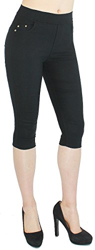 dy_mode Damen Capri Hose 3/4 Skinny Pants/Stoffhose Damen kurz mit Taschen - Gr. XS - L - 7DH100 (40/L, 3LG356-Schwarz) von dy_mode