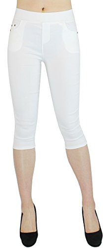 dy_mode Damen Capri Hose 3/4 Stoffhose 7/8 Skinny Pants - 7DH100 (42, 3LG356-Weiß) von dy_mode