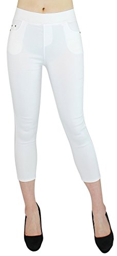 dy_mode Damen Capri Hose 7/8 Skinny Pants/Stoffhose Damen kurz mit Taschen - Gr. XS - L - 7DH100 (40/L, 7DH100-Weiß) von dy_mode