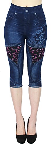 dy_mode Damen Capri Jeggings 3/4 Leggings in Jeans Optik - Gr.36/38/40 - CLG001 (3LG132-RedTiger) von dy_mode