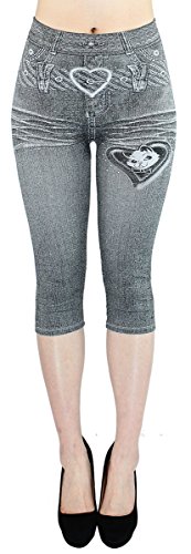 dy_mode Damen Capri Jeggings 3/4 Sommer Leggings Damen in Jeans Optik mit Waschung - Gr. 36-40 - YLG200-203 (L/XL, 3LG350-Kittie) von dy_mode