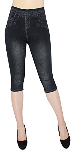 dy_mode Damen Capri Leggings 3/4 Jeggings Jeans Optik - CLG058 (3LG439-Schwarz | OneSize 36-40) von dy_mode