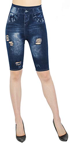 dy_mode Damen Capri Leggings 3/4 Jeggings Knielang Shorts - 2LG211 (2lg217-Destroyed, OneSize Gr. 36-40) von dy_mode