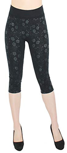 dy_mode Damen Capri Leggings 3/4 Kurze Leggings Blumenmuster -CLG009 (3lg401-KleineBlumen) von dy_mode