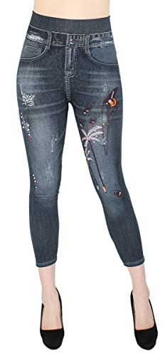 dy_mode Damen Capri Leggings 7/8 Kurze Jeggings Jeans Optik Leggins Stretch - 7LG2022-001 (36-40, 7LG2022-001Dunkelgrau) von dy_mode