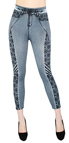 dy_mode Damen Capri Leggings 7/8 Kurze Jeggings Jeans Optik Leggins Stretch - 7LG2022-001 (36-40, 7LG2022-002Grau) von dy_mode