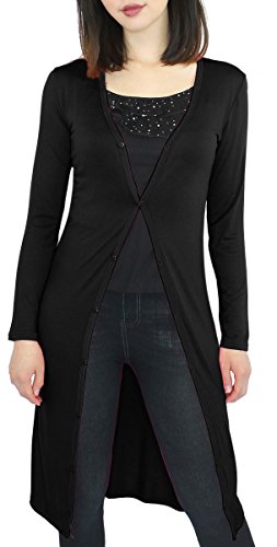 dy_mode Damen Cardigan lang mit Knöpfe - Langer Cardigan Damen mit Verschluss - CA024 (CA024-Schwarz) von dy_mode