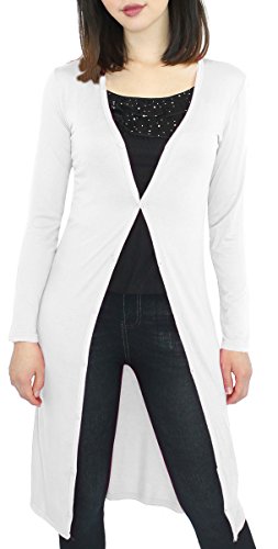 dy_mode Damen Cardigan lang mit Knöpfe - Langer Cardigan Damen mit Verschluss - CA024 (CA024-Weiß) von dy_mode