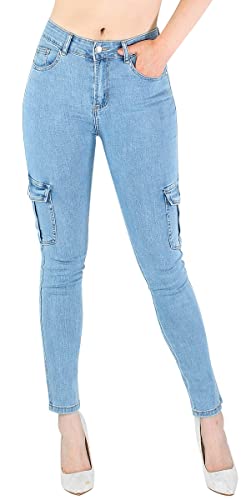 dy_mode Damen Cargo Jeans Stretchjeans Slim Fit Jeanshose Röhrenjeans Skinny - JH010 (as3, Numeric, Numeric_36, Regular, Regular, JH010-SidePocketBlue) von dy_mode