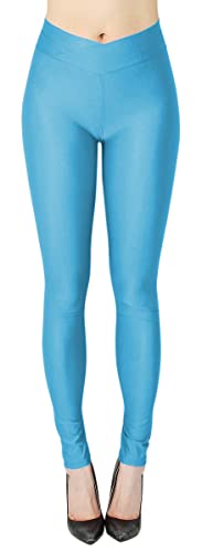 dy_mode Damen Glanz Leggings Tanz Leggings glänzend bunt mit V-Shape Bund - JL0116-V (38-40, JL0116-V-Himmelblau) von dy_mode