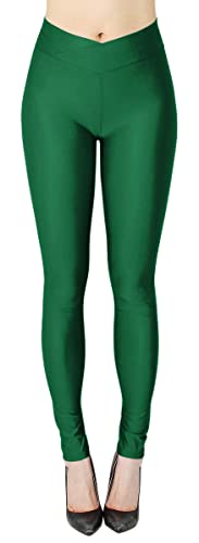 dy_mode Damen Glanz Leggings Tanz Leggings glänzend bunt mit V-Shape Bund - JL0116-V (38-40, JL0116-V-Tiefgrün) von dy_mode