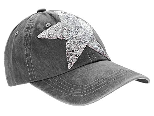 dy_mode Damen Jeans Basecap Baseball Cap Mütze Kappe mit Stern - C001 (k104-Dunkelgrau) von dy_mode