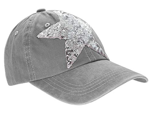 dy_mode Damen Jeans Basecap Baseball Cap Mütze Kappe mit Stern - C001 (k104-Hellgrau) von dy_mode